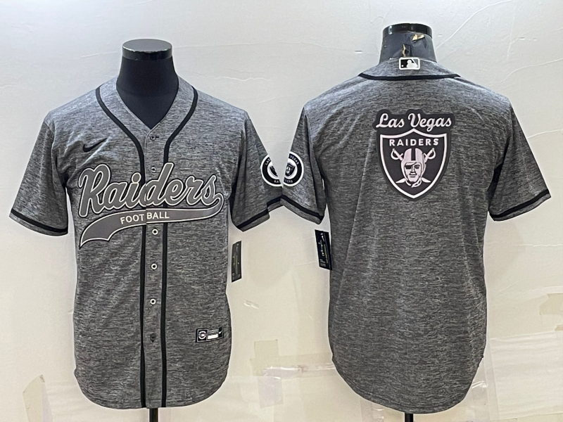 Men's Las Vegas Raiders Grey Team Big Logo With Patch Cool Base Stitched Baseball Jersey