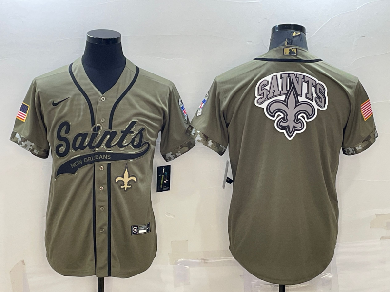 Men's New Orleans Saints Olive Salute to Service Team Big Logo Cool Base Stitched Baseball Jersey