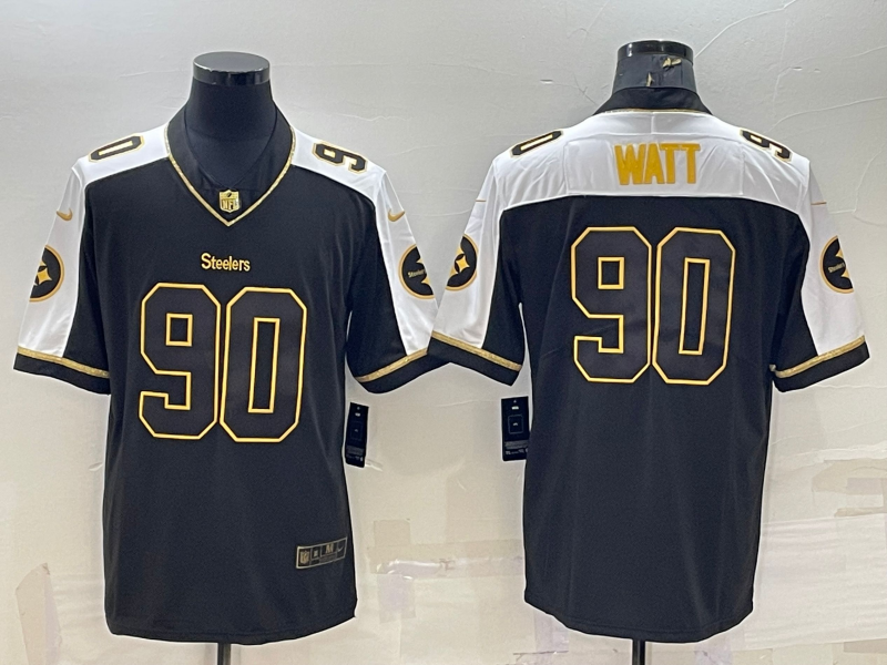 Men's Pittsburgh Steelers #90 TJ Watt Black Gold Thanksgiving Vapor Untouchable Limited Stitched Jersey