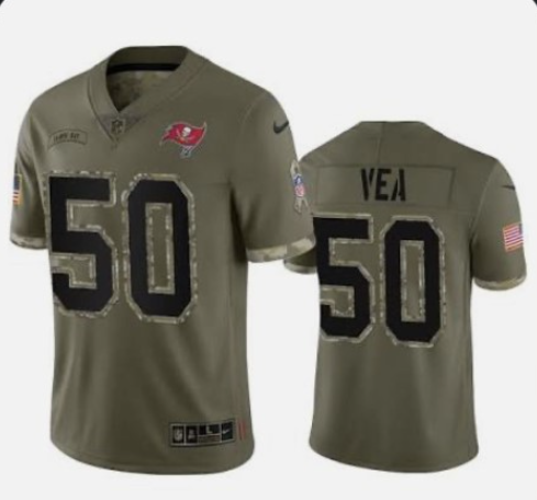 Men's Tampa Bay Buccaneers #50 Vita Vea 2022 Olive Salute To Service Limited Stitched Jersey