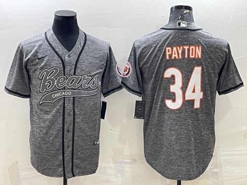 Men's Chicago Bears #34 Walter Payton Gray With Patch Cool Base Stitched Baseball Jersey