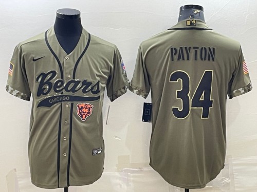 Men's Chicago Bears #34 Walter Payton Olive 2022 Salute To Service Cool Base Stitched Baseball Jersey