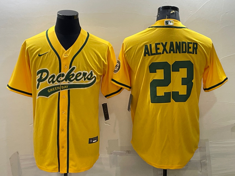 Men's Green Bay Packers #23 Jaire Alexander Yellow With Patch Cool Base Stitched Baseball Jersey