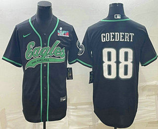 Men's Philadelphia Eagles #88 Dallas Goedert Black With Super Bowl LVII Patch Cool Base Stitched Baseball Jersey