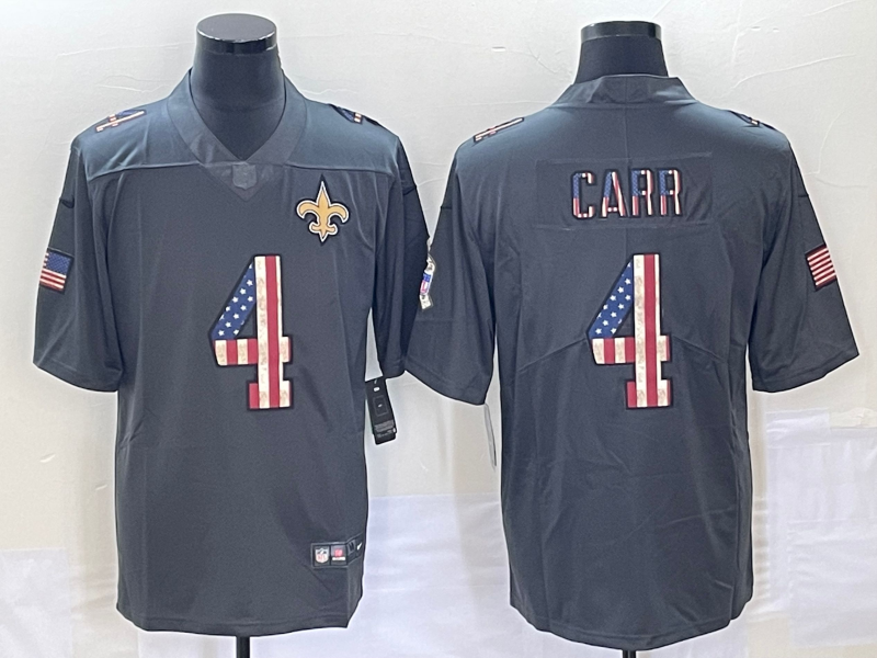 Men's New Orleans Saints #4 Derek Carr 2019 Black Salute To Service USA Flag Fashion Limited Jersey