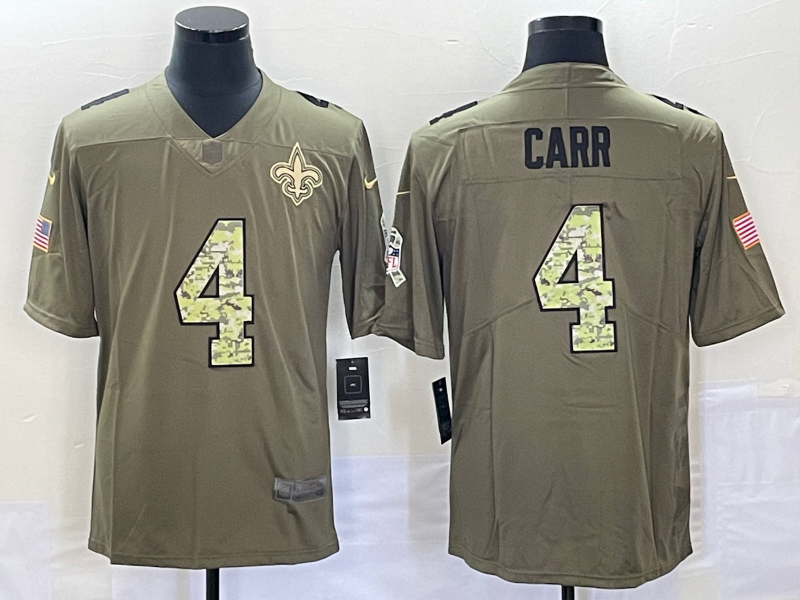 Men's New Orleans Saints #4 Derek Carr Olive With Camo 2017 Salute To Service Stitched NFL Nike Limited Jersey