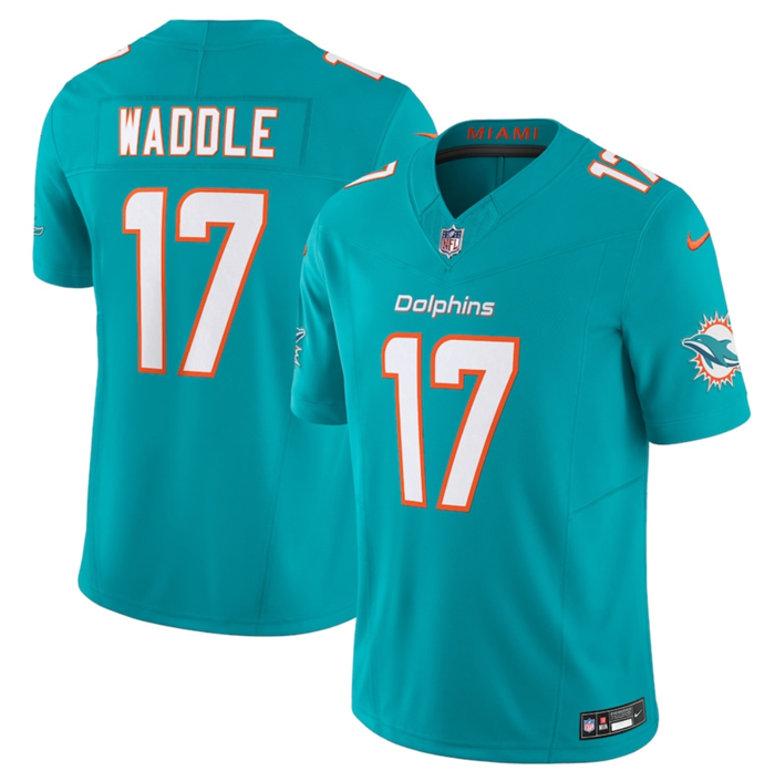 Men's Miami Dolphins #17 Jaylen Waddle Aqua 2023 F.U.S.E Vapor Limited Stitched Football Jersey