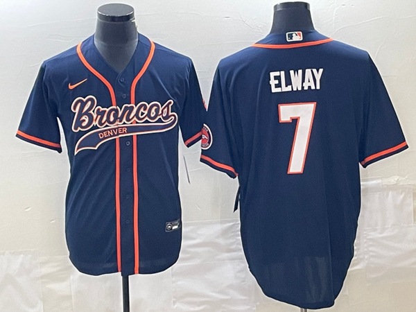 Men's Denver Broncos #7 John Elway Navy Cool Base Stitched Baseball Jersey