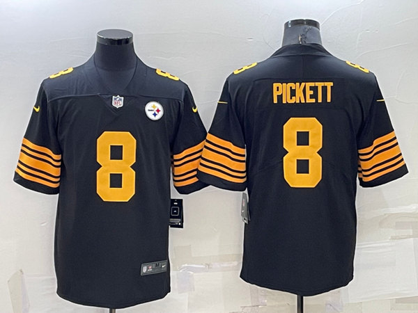 Men's Pittsburgh Steelers #8 Kenny Pickett Black Color Rush Stitched Jersey