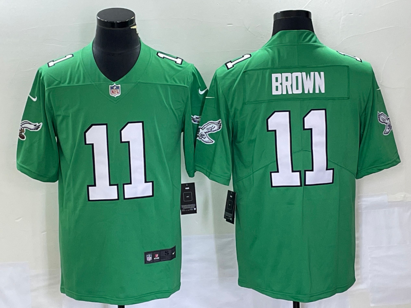 Men's Philadelphia Eagles #11 AJ Brown Green 2023 Vapor Limited Throwback Jersey