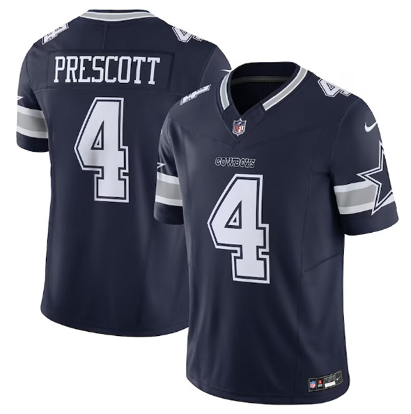 Men's Dallas Cowboys #4 Dak Prescott Navy 2023 F.U.S.E. Vapor Limited Stitched Football Jersey