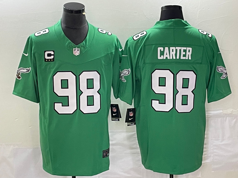 Men's Philadelphia Eagles #98 Jalen Carter Green 2023 F.U.S.E. Vapor Untouchable With C Patch Stitched Football Jersey