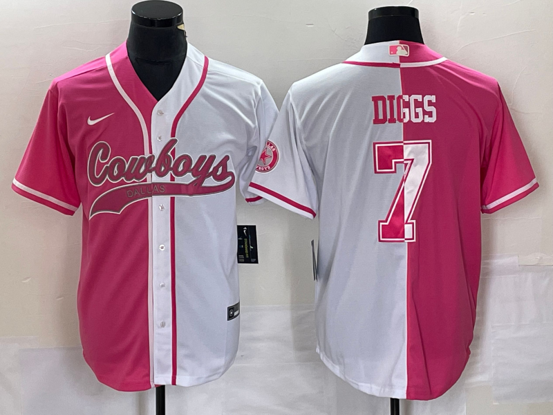 Men's Dallas Cowboys #7 Trevon Diggs Pink White Two Tone With Patch Cool Base Stitched Baseball Jersey