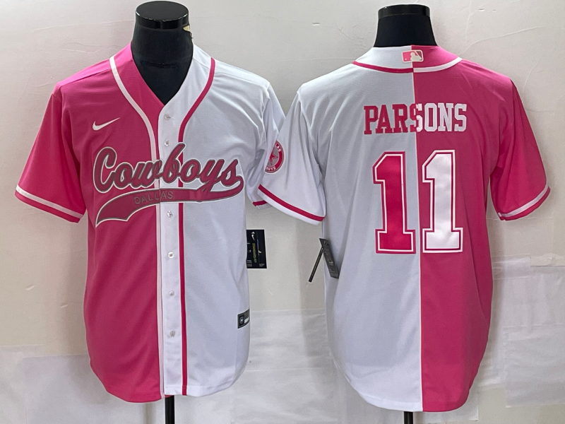 Men's Dallas Cowboys #11 Micah Parsons Pink White Two Tone With Patch Cool Base Stitched Baseball Jersey