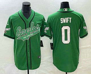 Men's Philadelphia Eagles #0 DAndre Swift Green Cool Base Stitched Baseball Jersey