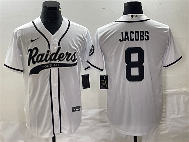 Men's Las Vegas Raiders #8 Josh Jacobs White Cool Base Stitched Baseball Jersey