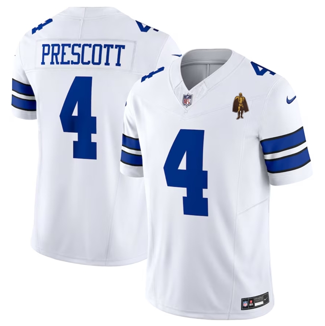 Men's Dallas Cowboys #4 Dak Prescott White 2023 F.U.S.E. With Walter Payton Patch Vapor Limited Football Stitched Jersey