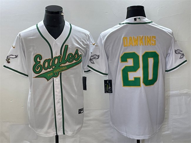 Men's Philadelphia Eagles #20 Brian Dawkins White Gold Cool Base Stitched Baseball Jersey