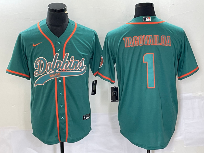 Men's Miami Dolphins #1 Tua Tagovailoa Aqua Cool Base Stitched Baseball Jersey