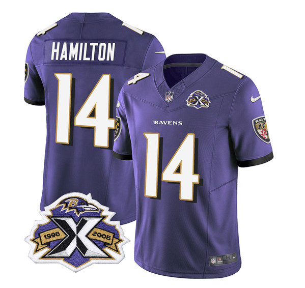 Men's Baltimore Ravens #14 Kyle Hamilton Purple 2023 F.U.S.E With Patch Throwback Vapor Limited Stitched Jersey