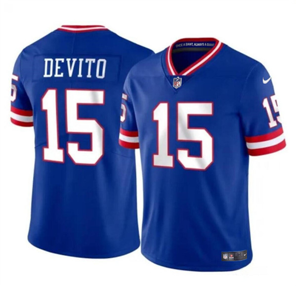 Men's New York Giants #15 Tommy DeVito Royal 2023 F.U.S.E. Throwback Limited Football Stitched Jersey