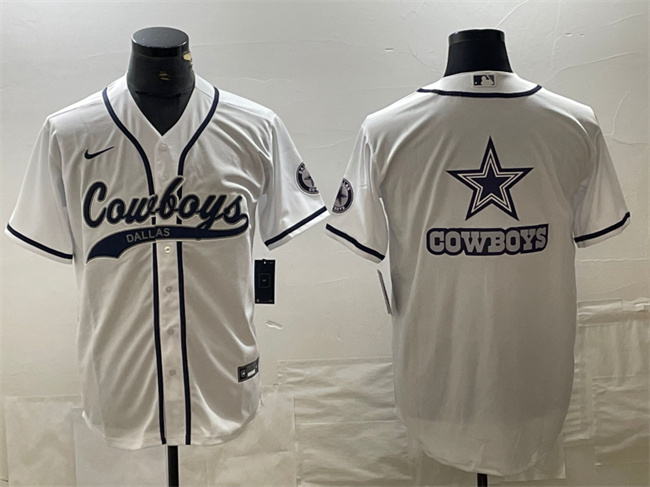 Men's Dallas Cowboys White Team Big Logo With Patch Cool Base Stitched Baseball Jersey