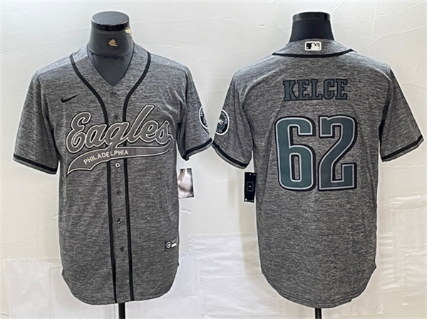 Men's Philadelphia Eagles #62 Jason Kelce Gray Cool Base Baseball Stitched Jersey