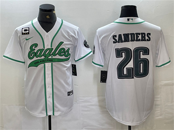 Men's Philadelphia Eagles #26 Saquon Barkley White With 3-star C Patch Cool Base Baseball Stitched Jersey