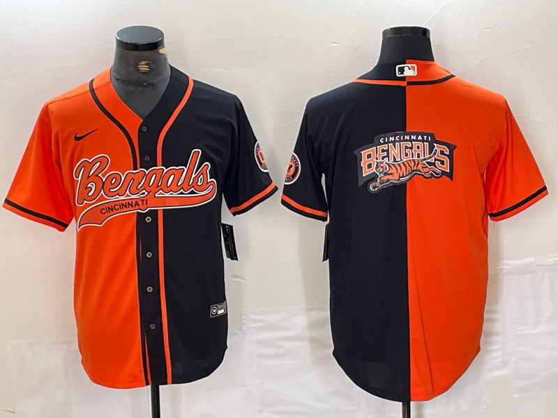 Men's Cincinnati Bengals Big Logo Orange Black Two Tone Cool Base Stitched Baseball Jersey