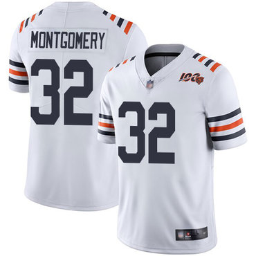 Bears #32 David Montgomery White Alternate Men's Stitched Football Vapor Untouchable Limited 100th Season Jersey