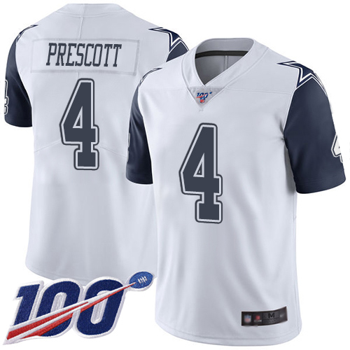 Cowboys #4 Dak Prescott White Men's Stitched Football Limited Rush 100th Season Jersey