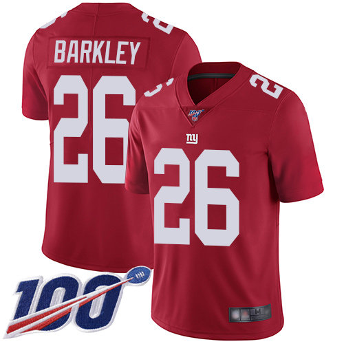 Giants #26 Saquon Barkley Red Alternate Men's Stitched Football 100th Season Vapor Limited Jersey