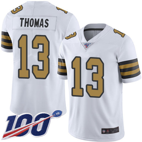 Saints #13 Michael Thomas White Men's Stitched Football Limited Rush 100th Season Jersey