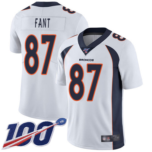 Nike Broncos #87 Noah Fant White Men's Stitched NFL 100th Season Vapor Limited Jersey