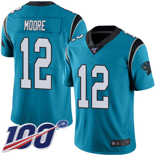 Nike Panthers #12 DJ Moore Blue Men's Stitched NFL Limited Rush 100th Season Jersey