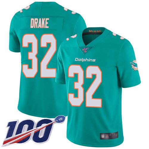 Nike Dolphins #32 Kenyan Drake Aqua Green Team Color Men's Stitched NFL 100th Season Vapor Limited Jersey