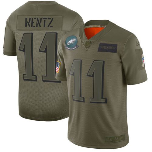 Men Philadelphia Eagles 11 Wentz Green Nike Olive Salute To Service Limited NFL Jerseys