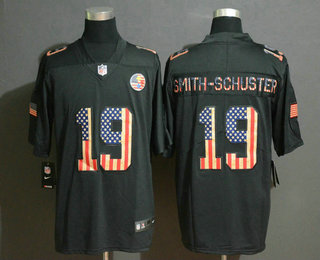 Men's Pittsburgh Steelers #19 JuJu Smith-Schuster 2019 Black Salute To Service USA Flag Fashion Limited Jersey