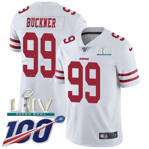 Nike 49ers #99 DeForest Buckner White Super Bowl LIV 2020 Youth Stitched NFL 100th Season Vapor Limited Jersey