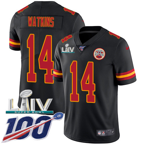 Nike Chiefs #14 Sammy Watkins Black Super Bowl LIV 2020 Youth Stitched NFL Limited Rush 100th Season Jersey