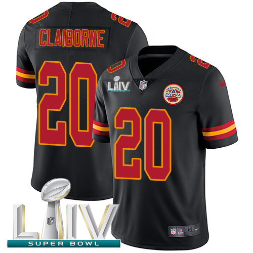 Nike Chiefs #20 Morris Claiborne Black Super Bowl LIV 2020 Youth Stitched NFL Limited Rush Jersey