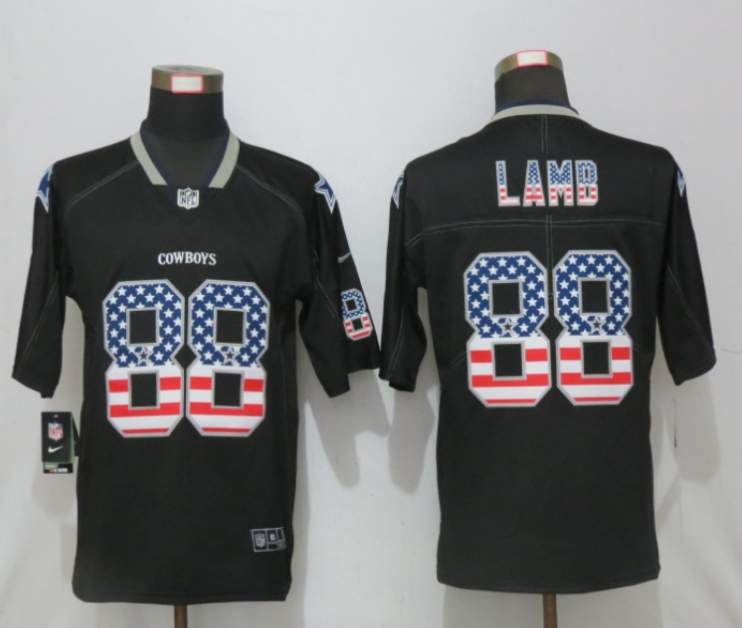 Men's Dallas Cowboys #88 CeeDee Lamb 2020 USA Flag Fashion Black Color Rush Stitched Nike Limited Jersey