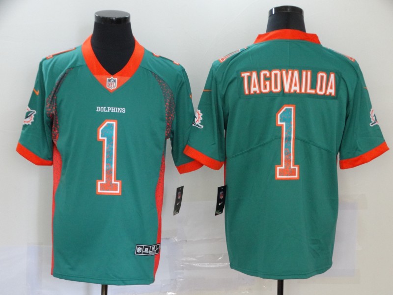 Men's Miami Dolphins #1 Tua Tagovailoa Green 2020 Fashion Drift Color Rush Stitched NFL Nike Limited Jersey