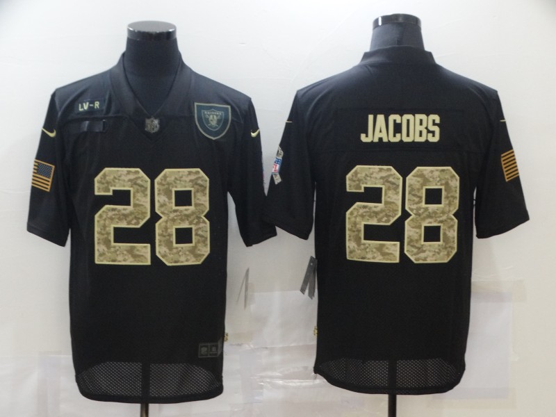 Men's Las Vegas Raiders #28 Josh Jacobs Black Camo 2020 Salute To Service Stitched NFL Nike Limited Jersey