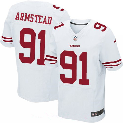 Men's San Francisco 49ers #91 Arik Armstead White Road Stitched NFL Nike Elite Jersey