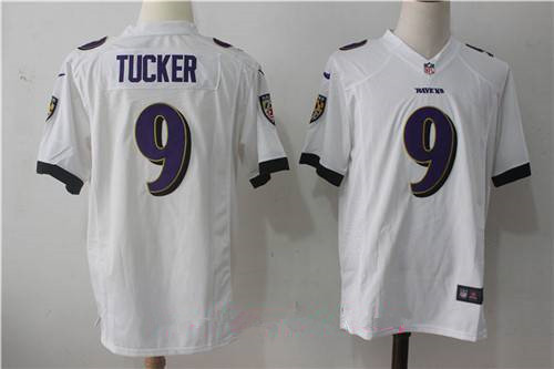 Men's Baltimore Ravens #9 Justin Tucker White Road Stitched NFL Nike Game Jersey