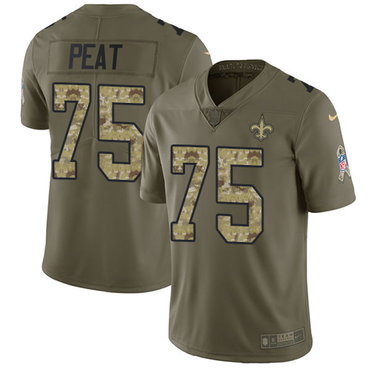 Nike Saints #75 Andrus Peat Olive Camo Men's Stitched NFL Limited 2017 Salute To Service Jersey