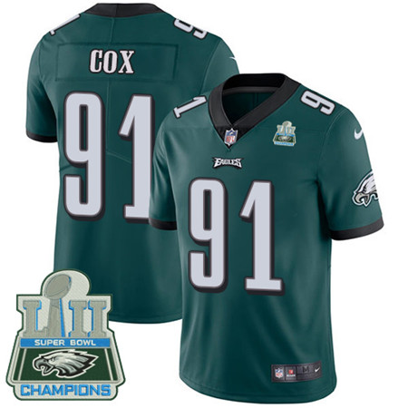 Nike Eagles #91 Fletcher Cox Midnight Green Team Color Super Bowl LII Champions Men's Stitched NFL Vapor Untouchable Limited Jersey