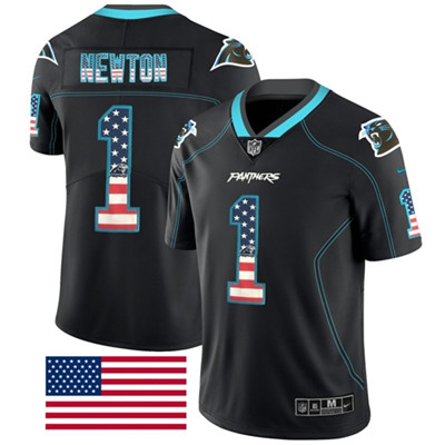 Nike Carolina Panthers #1 Cam Newton Black Men's Stitched NFL Limited Rush USA Flag Jersey