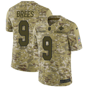 Nike Saints #9 Drew Brees Camo Men's Stitched NFL Limited 2018 Salute To Service Jersey